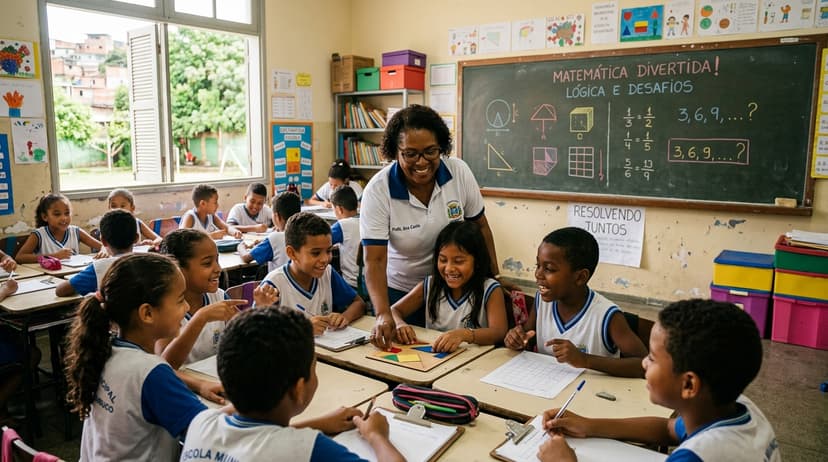 Estudantes em sala de aula celebrando conquistas acadêmicas em Turvânia
